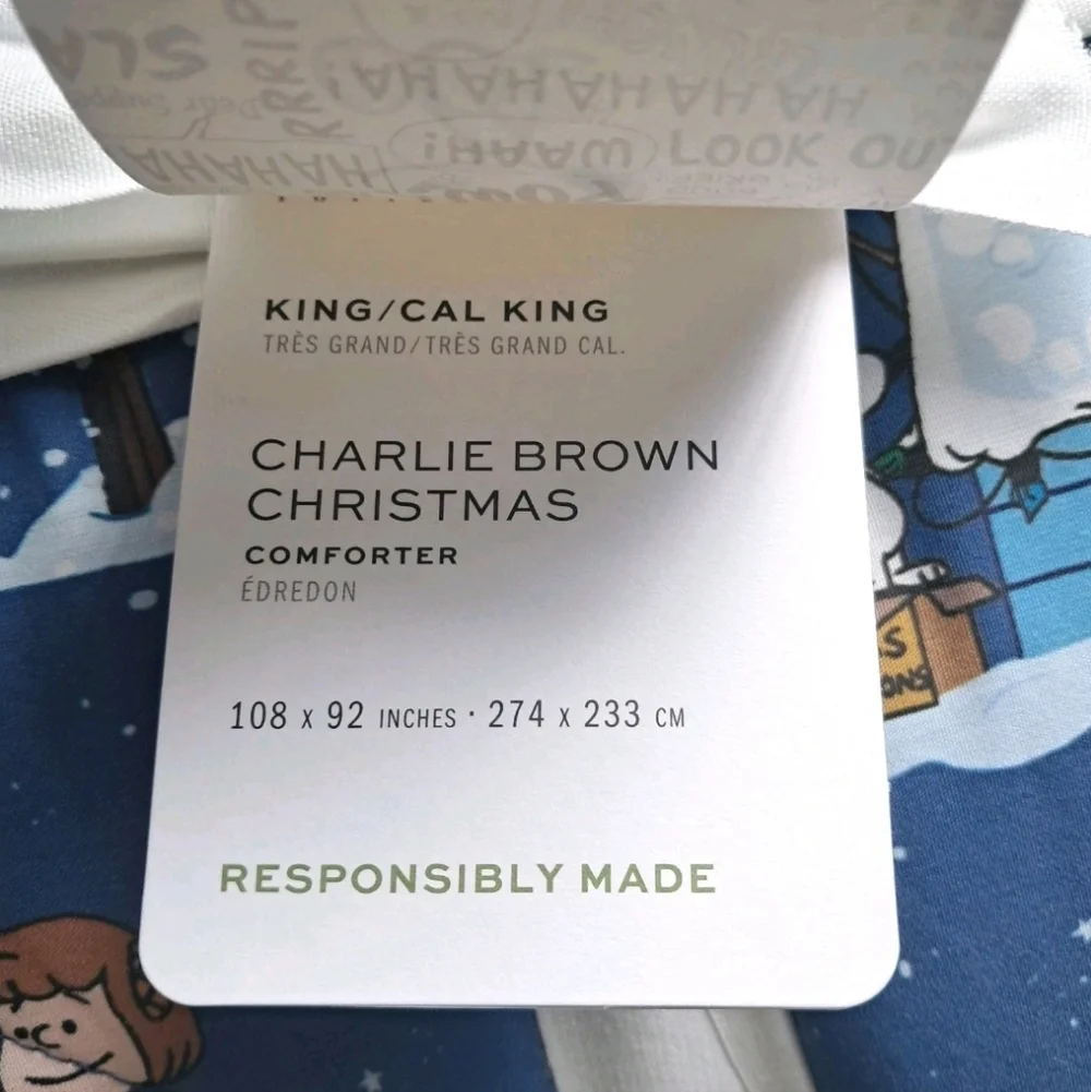 Pottery Barn Charlie Brown Christmas Comforter King Cal King NEW Peanuts Holiday